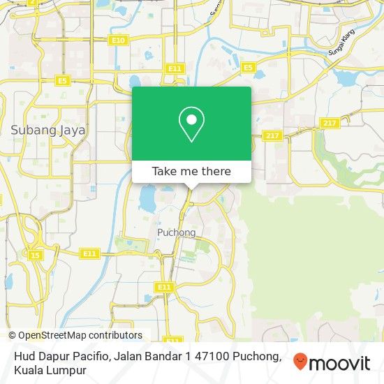 Peta Hud Dapur Pacifio, Jalan Bandar 1 47100 Puchong