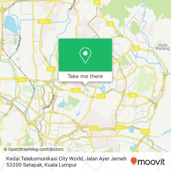 Peta Kedai Telekomunikasi City World, Jalan Ayer Jerneh 53200 Setapak