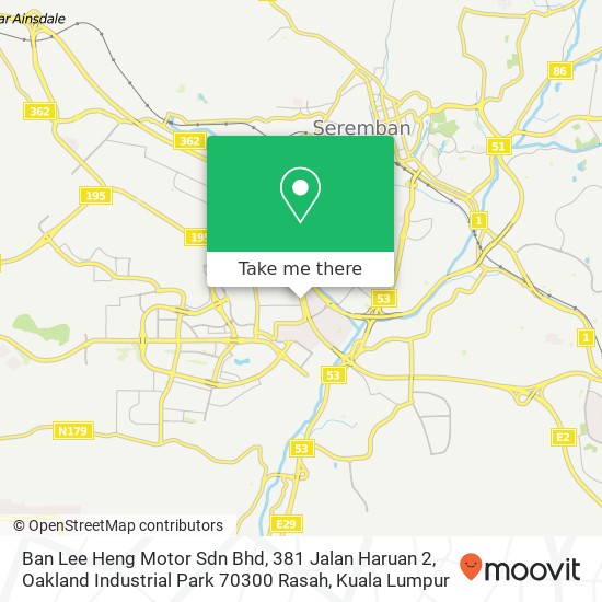 Peta Ban Lee Heng Motor Sdn Bhd, 381 Jalan Haruan 2, Oakland Industrial Park 70300 Rasah