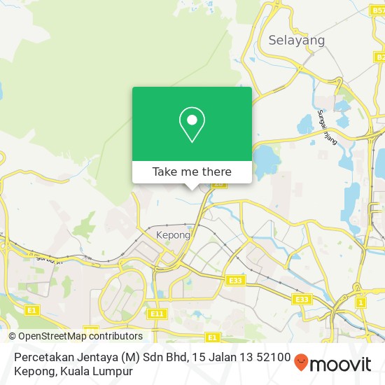 Peta Percetakan Jentaya (M) Sdn Bhd, 15 Jalan 13 52100 Kepong