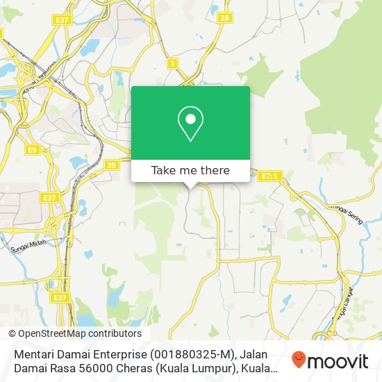 Peta Mentari Damai Enterprise (001880325-M), Jalan Damai Rasa 56000 Cheras (Kuala Lumpur)