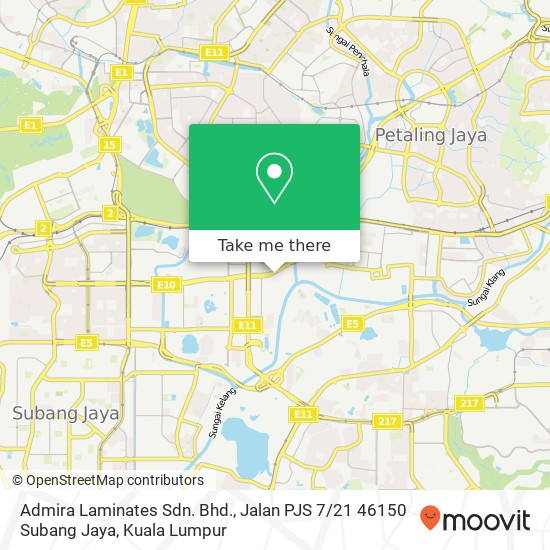 Peta Admira Laminates Sdn. Bhd., Jalan PJS 7 / 21 46150 Subang Jaya