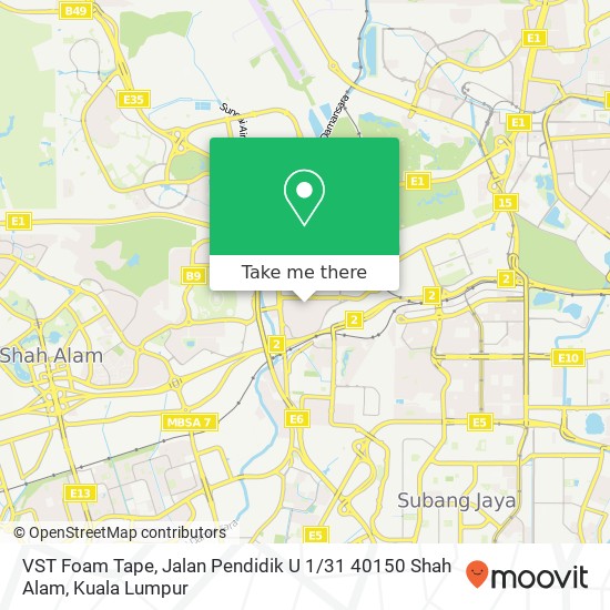 VST Foam Tape, Jalan Pendidik U 1 / 31 40150 Shah Alam map