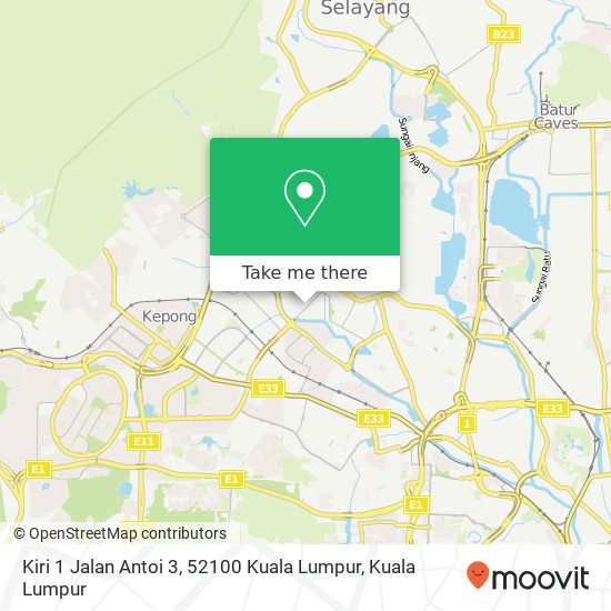 Peta Kiri 1 Jalan Antoi 3, 52100 Kuala Lumpur