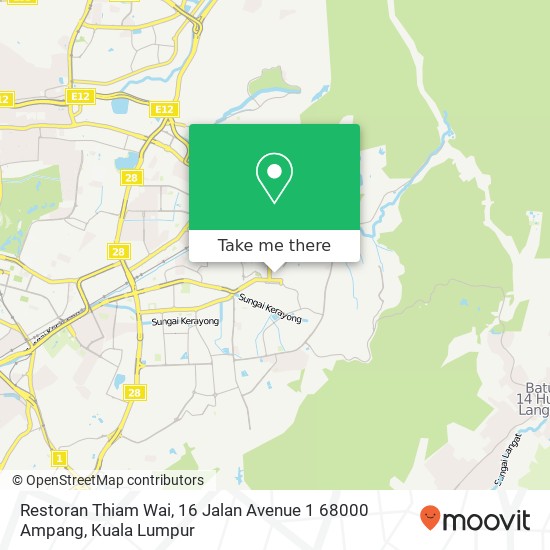 Peta Restoran Thiam Wai, 16 Jalan Avenue 1 68000 Ampang