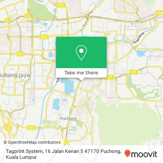 Peta Tagprint System, 16 Jalan Kenari 5 47170 Puchong