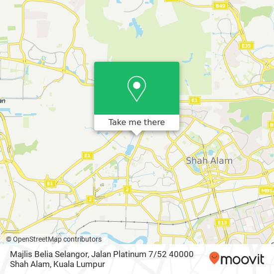 Peta Majlis Belia Selangor, Jalan Platinum 7 / 52 40000 Shah Alam