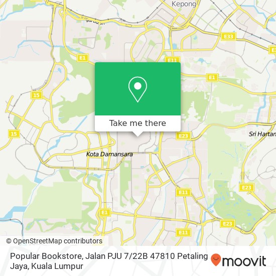Peta Popular Bookstore, Jalan PJU 7 / 22B 47810 Petaling Jaya