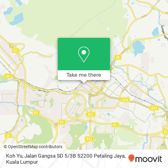 Peta Koh Yu, Jalan Gangsa SD 5 / 3B 52200 Petaling Jaya