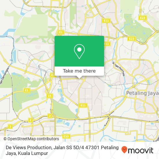 Peta De Views Production, Jalan SS 5D / 4 47301 Petaling Jaya