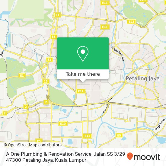Peta A One Plumbing & Renovation Service, Jalan SS 3 / 29 47300 Petaling Jaya