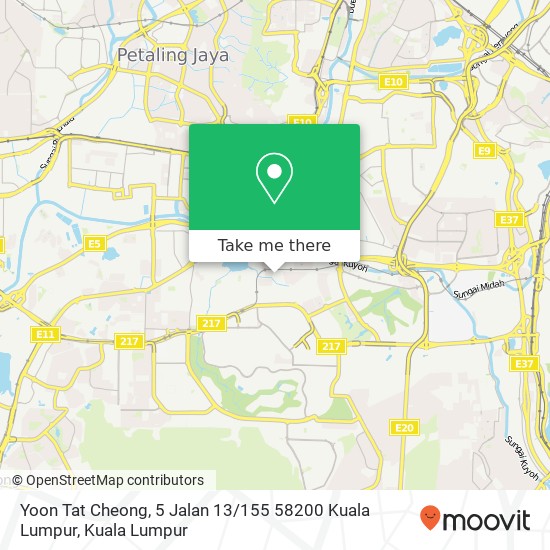 Peta Yoon Tat Cheong, 5 Jalan 13 / 155 58200 Kuala Lumpur