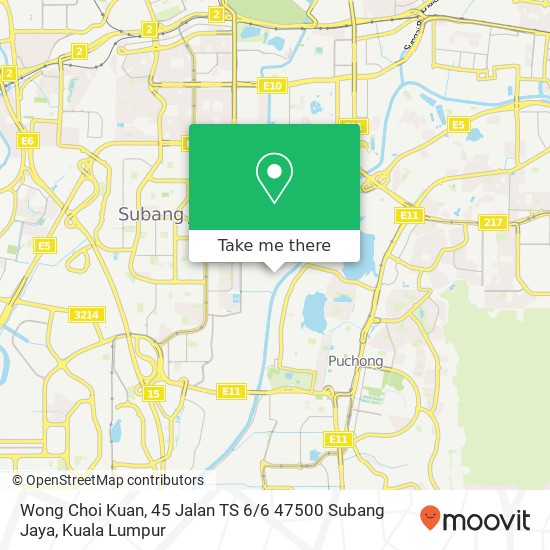 Peta Wong Choi Kuan, 45 Jalan TS 6 / 6 47500 Subang Jaya