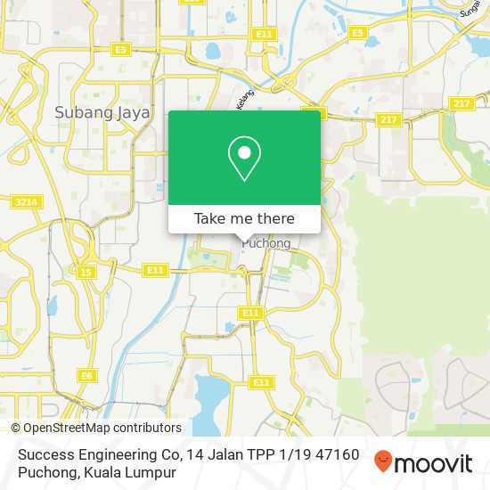 Peta Success Engineering Co, 14 Jalan TPP 1 / 19 47160 Puchong