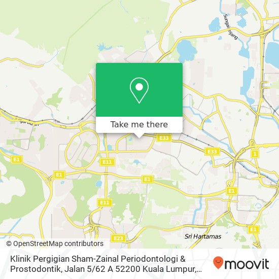 Peta Klinik Pergigian Sham-Zainal Periodontologi & Prostodontik, Jalan 5 / 62 A 52200 Kuala Lumpur