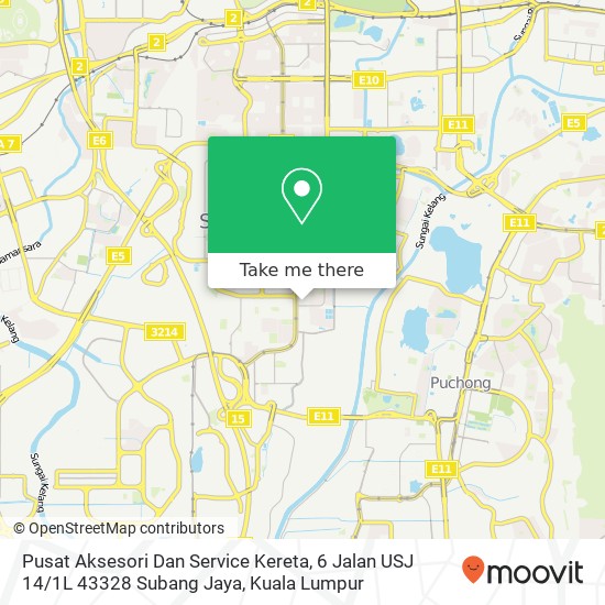 Peta Pusat Aksesori Dan Service Kereta, 6 Jalan USJ 14 / 1L 43328 Subang Jaya