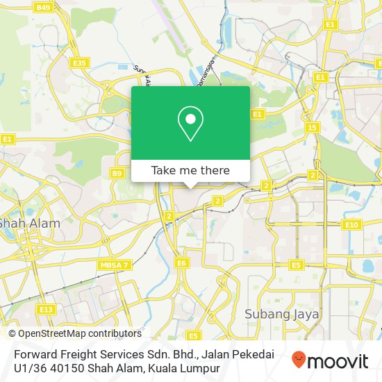 Peta Forward Freight Services Sdn. Bhd., Jalan Pekedai U1 / 36 40150 Shah Alam