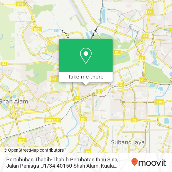 Peta Pertubuhan Thabib-Thabib Perubatan Ibnu Sina, Jalan Peniaga U1 / 34 40150 Shah Alam