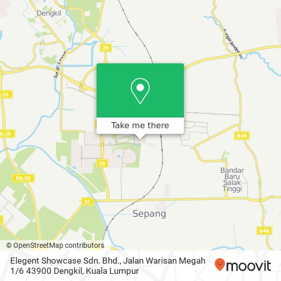 Peta Elegent Showcase Sdn. Bhd., Jalan Warisan Megah 1 / 6 43900 Dengkil