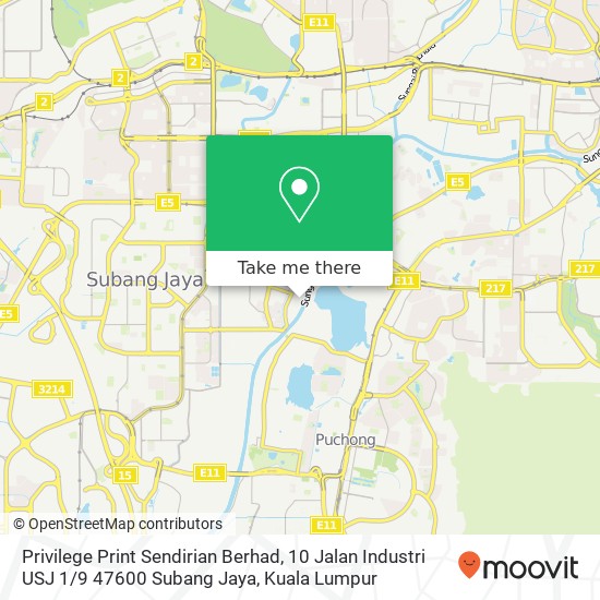 Peta Privilege Print Sendirian Berhad, 10 Jalan Industri USJ 1 / 9 47600 Subang Jaya