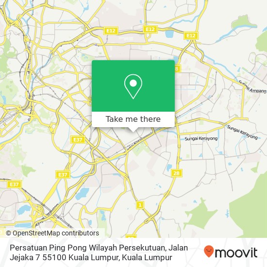 Peta Persatuan Ping Pong Wilayah Persekutuan, Jalan Jejaka 7 55100 Kuala Lumpur