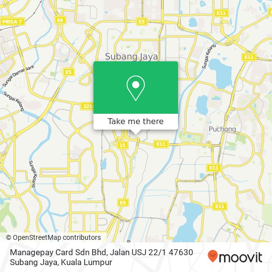 Peta Managepay Card Sdn Bhd, Jalan USJ 22 / 1 47630 Subang Jaya