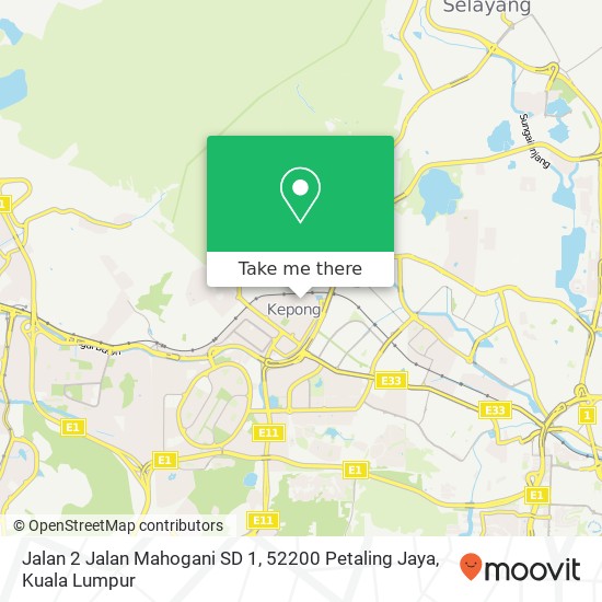 Peta Jalan 2 Jalan Mahogani SD 1, 52200 Petaling Jaya