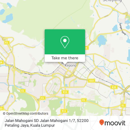 Peta Jalan Mahogani SD Jalan Mahogani 1 / 7, 52200 Petaling Jaya