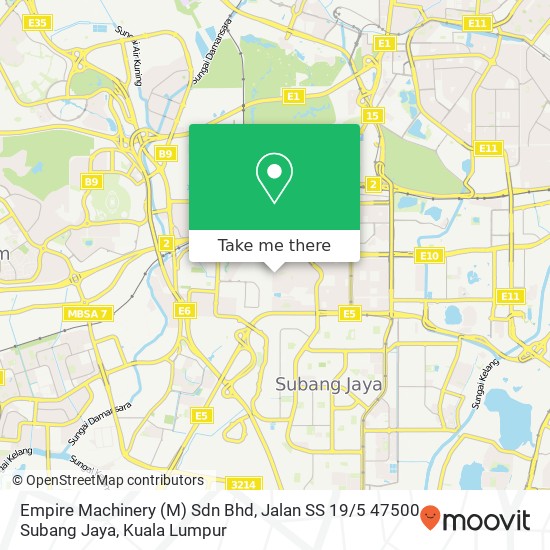 Peta Empire Machinery (M) Sdn Bhd, Jalan SS 19 / 5 47500 Subang Jaya