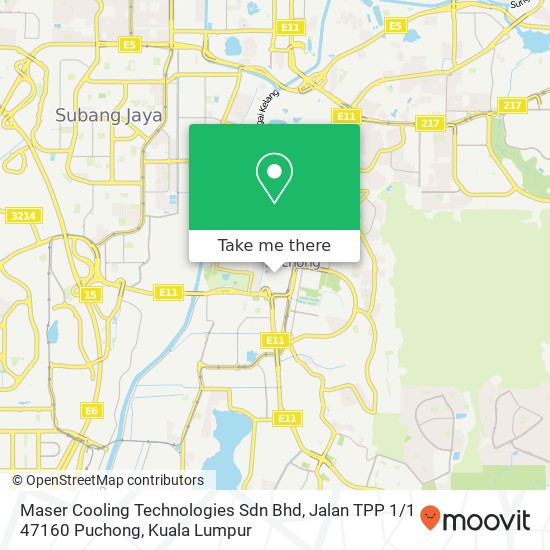Peta Maser Cooling Technologies Sdn Bhd, Jalan TPP 1 / 1 47160 Puchong