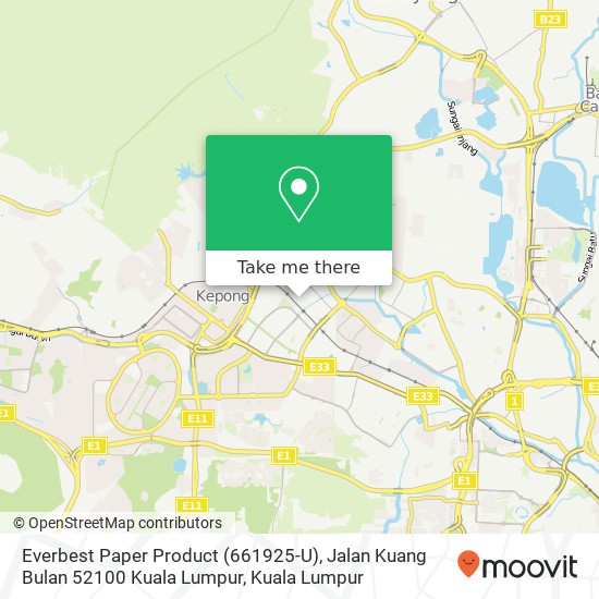 Peta Everbest Paper Product (661925-U), Jalan Kuang Bulan 52100 Kuala Lumpur