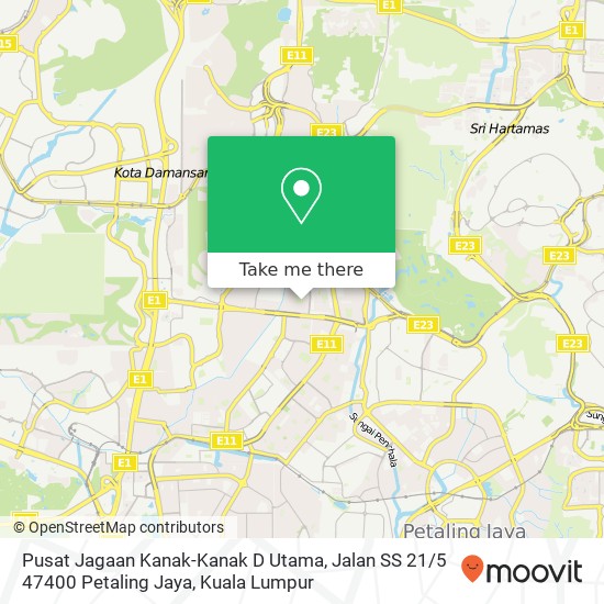 Peta Pusat Jagaan Kanak-Kanak D Utama, Jalan SS 21 / 5 47400 Petaling Jaya