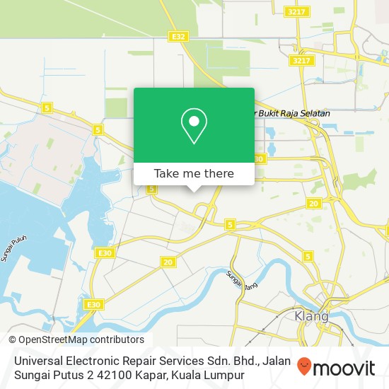 Peta Universal Electronic Repair Services Sdn. Bhd., Jalan Sungai Putus 2 42100 Kapar