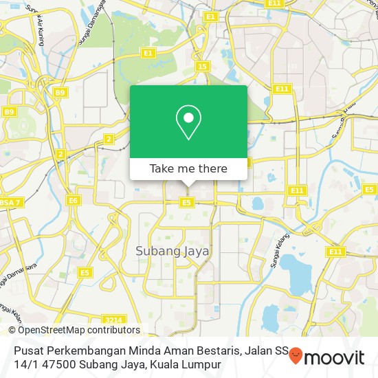 Peta Pusat Perkembangan Minda Aman Bestaris, Jalan SS 14 / 1 47500 Subang Jaya