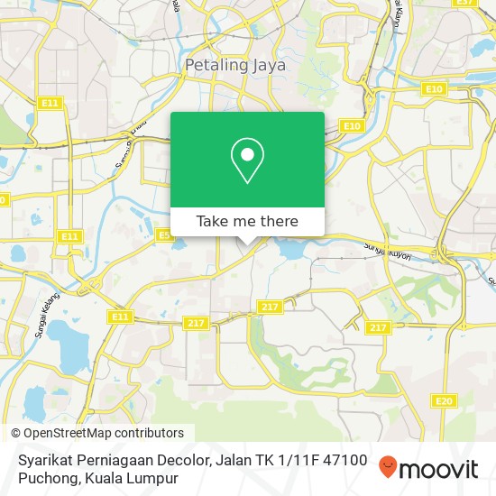 Peta Syarikat Perniagaan Decolor, Jalan TK 1 / 11F 47100 Puchong