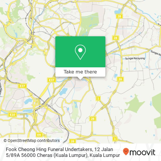 Peta Fook Cheong Hing Funeral Undertakers, 12 Jalan 5 / 89A 56000 Cheras (Kuala Lumpur)