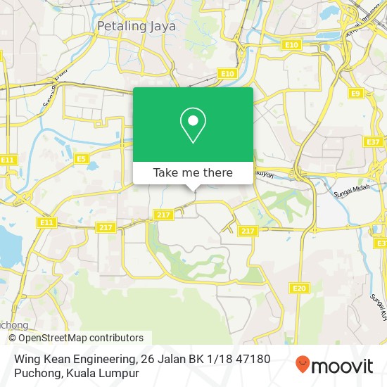 Peta Wing Kean Engineering, 26 Jalan BK 1 / 18 47180 Puchong