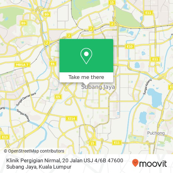 Peta Klinik Pergigian Nirmal, 20 Jalan USJ 4 / 6B 47600 Subang Jaya