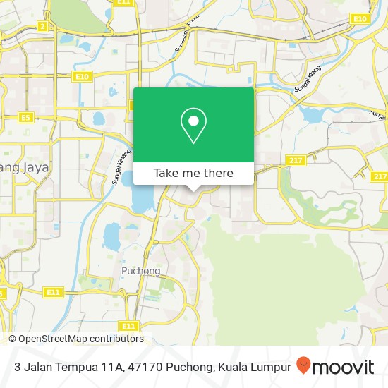 Peta 3 Jalan Tempua 11A, 47170 Puchong