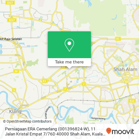 Peta Perniagaan ERA Cemerlang (001396824-W), 11 Jalan Kristal Empat 7 / 76D 40000 Shah Alam