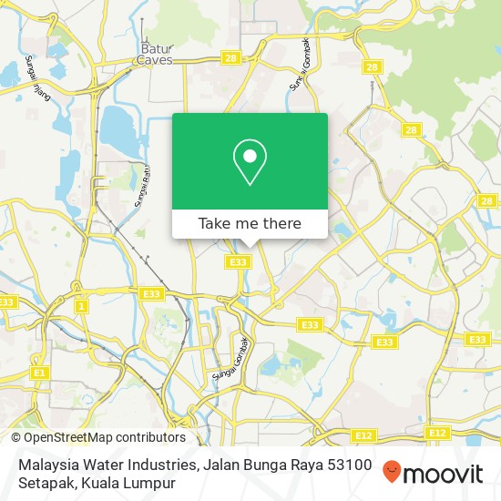 Peta Malaysia Water Industries, Jalan Bunga Raya 53100 Setapak