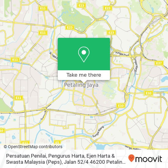 Peta Persatuan Penilai, Pengurus Harta, Ejen Harta & Swasta Malaysia (Peps), Jalan 52 / 4 46200 Petaling Jaya