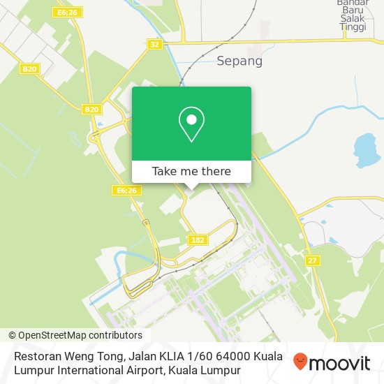 Peta Restoran Weng Tong, Jalan KLIA 1 / 60 64000 Kuala Lumpur International Airport