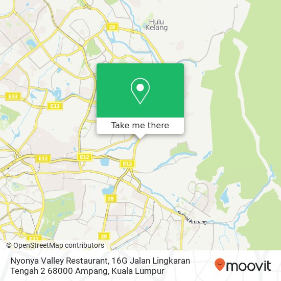 Peta Nyonya Valley Restaurant, 16G Jalan Lingkaran Tengah 2 68000 Ampang