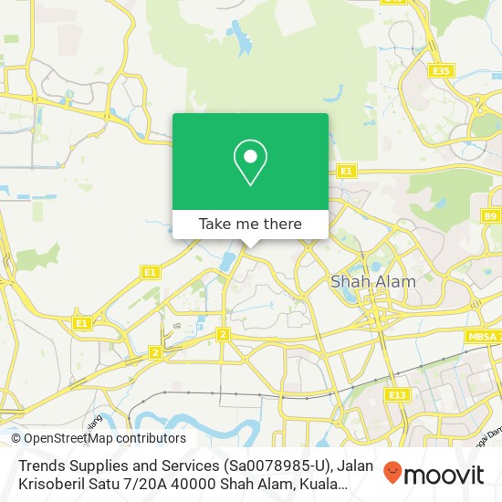 Peta Trends Supplies and Services (Sa0078985-U), Jalan Krisoberil Satu 7 / 20A 40000 Shah Alam