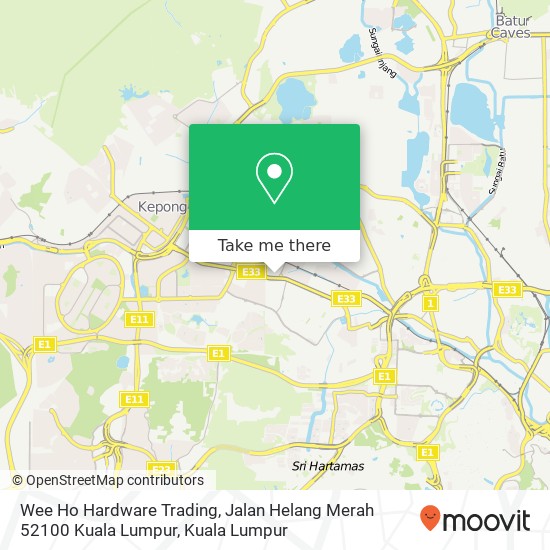 Peta Wee Ho Hardware Trading, Jalan Helang Merah 52100 Kuala Lumpur