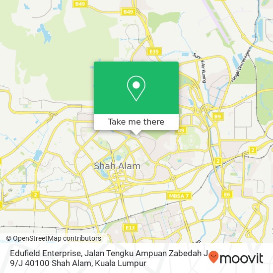 Peta Edufield Enterprise, Jalan Tengku Ampuan Zabedah J 9 / J 40100 Shah Alam