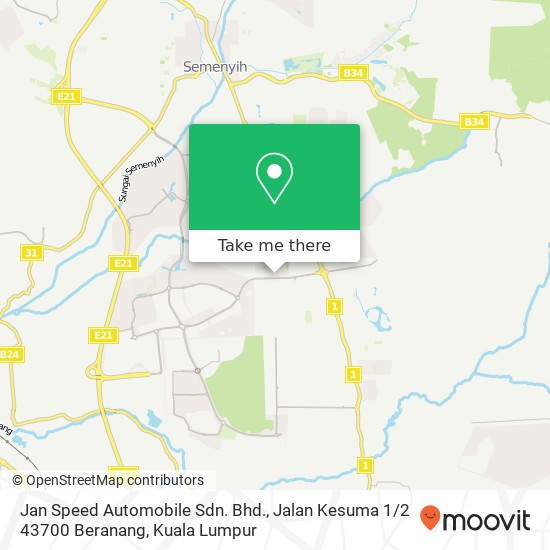 Peta Jan Speed Automobile Sdn. Bhd., Jalan Kesuma 1 / 2 43700 Beranang