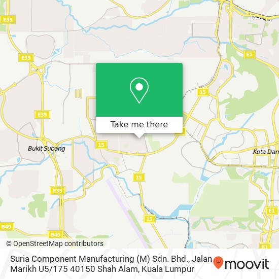 Peta Suria Component Manufacturing (M) Sdn. Bhd., Jalan Marikh U5 / 175 40150 Shah Alam