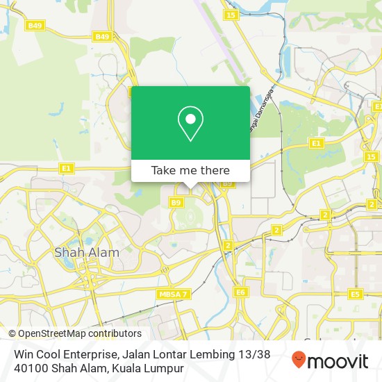 Peta Win Cool Enterprise, Jalan Lontar Lembing 13 / 38 40100 Shah Alam